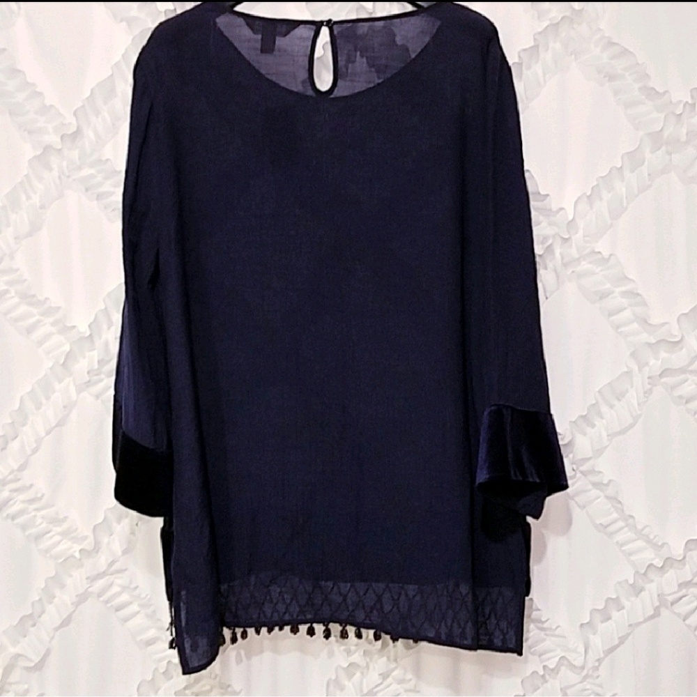 Krazy Kat Blue Velvet Beaded Tunic Top